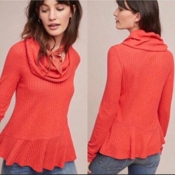 Maeve Anthropologie Addie Ruffled Hacci Knit Cowl Neck Sweater - Picture 1 of 7